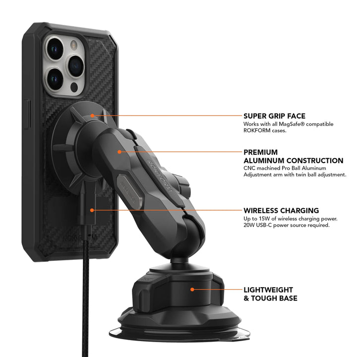 Rokform | Magnetic Phone Holder/Charger Windshield Mount